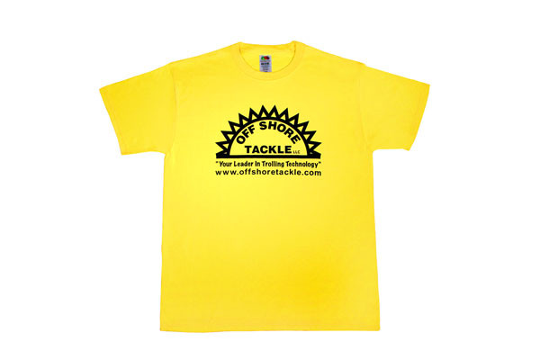 OffShoreTackleYellowShortSleeveTShirtWithBlackSilkscreenLogo5050BlendNoPocket-