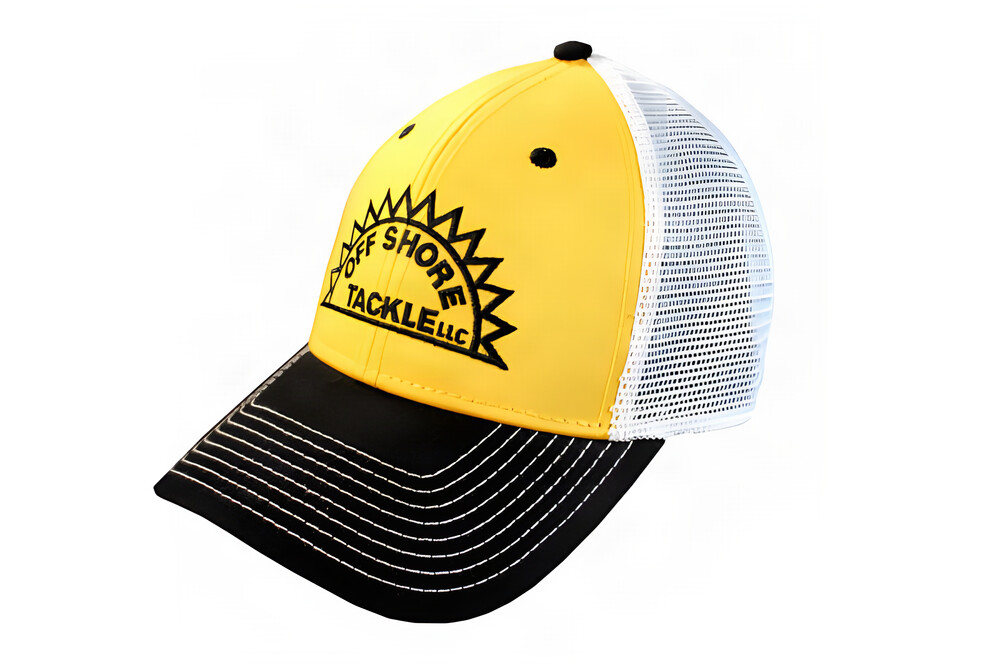 Yellow, Black with White Mesh Back and Adjustable Strap Trucker Embroidered Hat - 120HT