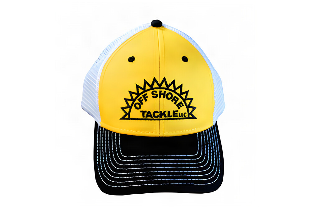 Yellow, Black with White Mesh Back and Adjustable Strap Trucker Embroidered Hat - 120HT