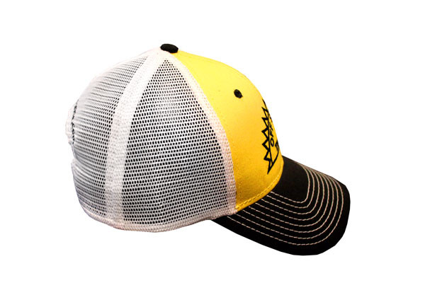 Yellow, Black with White Mesh Back and Adjustable Strap Trucker Embroidered Hat - 120HT