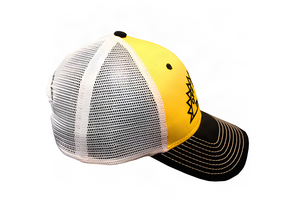 Yellow, Black with White Mesh Back and Adjustable Strap Trucker Embroidered Hat - 120HT