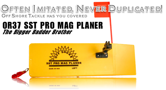 OR37 SST Pro Mag Planer, a yellow in-line planer board with an orange flag