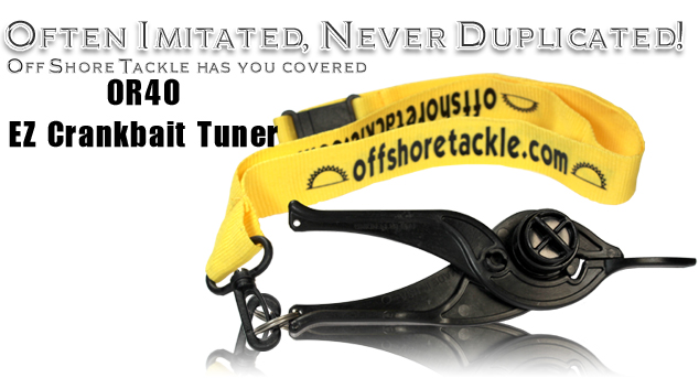 OR40 EZ Crankbait Tuner, a black pliers-style tool on a yellow Off Shore Tackle lanyard
